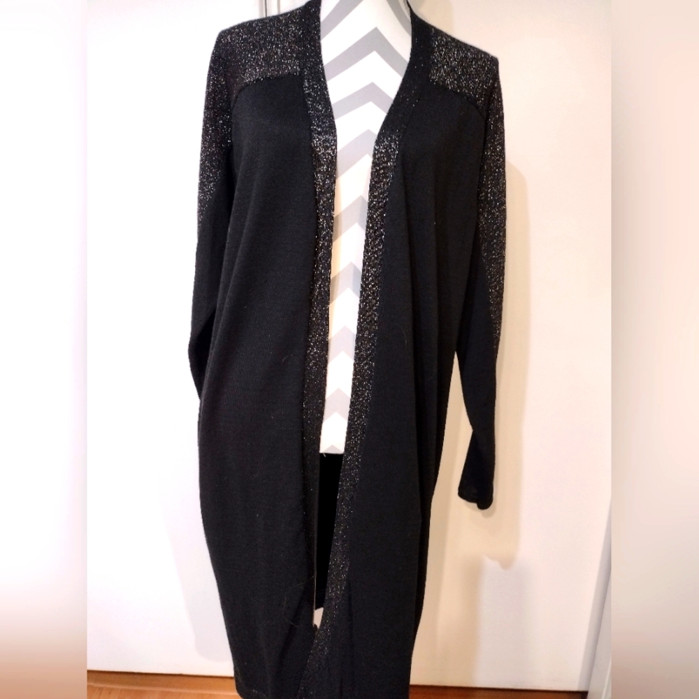 Lane Bryant Metallic Open feont cardigan duster 18/20 black
